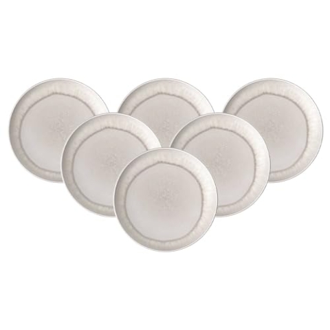 Villeroy & Boch like. by Perlemor Sand Frühstücksteller 6er Set, 24 cm, Dessertteller im Pottery Look mit Effektglasur, Premium Porzellan