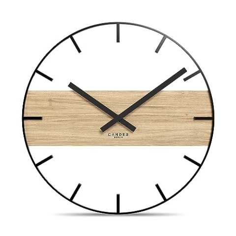 Cander Berlin MARLIT Vintage Wanduhr lautlos 33 cm Metall Holz Eichenfurnier ohne Tickgeräusche modern schwarz Wohnzimmer