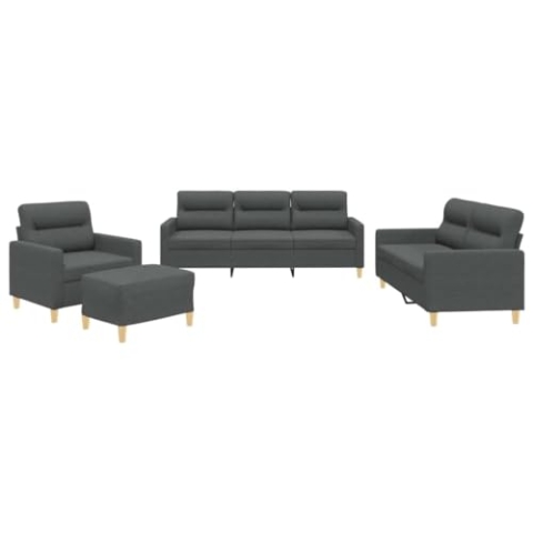vidaXL Sofagarnitur 4-TLG., Sessel Couch mit Kissen Fußhocker, Sofa Wohnzimmersofa mit Armlehnen, Couchgarnitur Designsofa Sitzmöbel Polstermöbel, Dunkelgrau Stoff