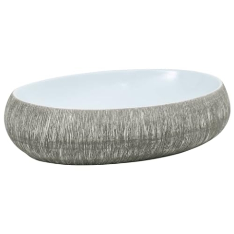 vidaXL Aufsatzwaschbecken, Oval Waschbecken mit Muster, Handgefertigt Waschtisch Waschschale für Badezimmer, Handwaschbecken Spülbecken, Grau Blau 59x40x15 cm Keramik