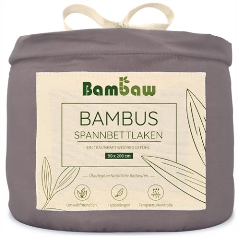 Bambaw - Spannbettlaken 90x200 cm - Spannbettlaken grau - Spannbettlaken Bambus - hypoallergen - weiche und atmungsaktive Spannbetttücher 90x200 cm - Spannbettlaken Winter - Spannbetttuch Allergiker