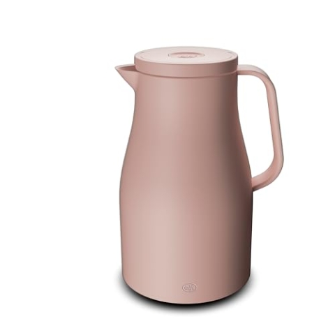alfi ECONSCIOUS 1,0l, powder rose, Isolierkanne mit hygienischem Hartglaseinsatz aus Bio-Kunststoff, Drehverschluss mit Druckknopf, Ausgießen mit einer Hand, ideal als Kaffeekanne, Teekanne, BPA-frei