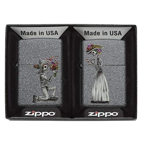 ZIPPO – Day of Dead Skulls 2er Set - Iron Stone – Sturmfeuerzeug, nachfüllbar, in hochwertiger Geschenkbox