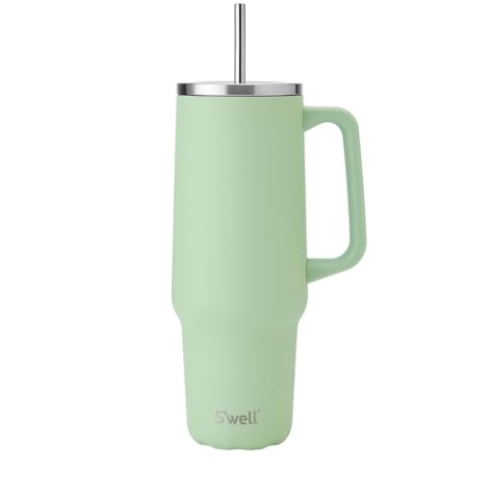 S'well Tumbler XL, Mehrweg-Getränkebecher mit Strohhalm, dreischichtige Edelstahlflasche, hält Getränke 50h heiß und 10h kalt, 1180ml, Pistazie, Grün