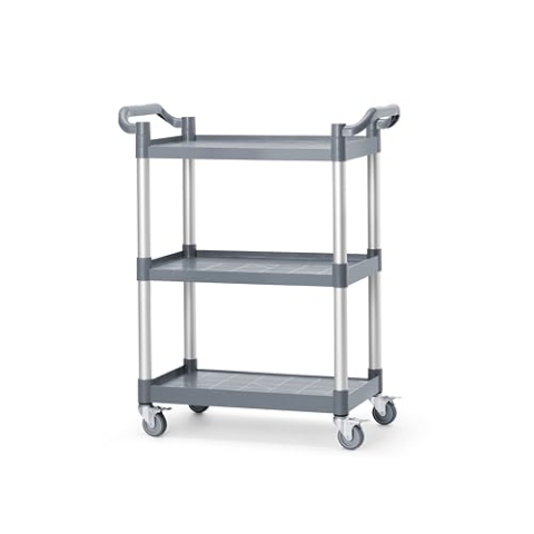 HENDI Servierwagen, AmerBox, mit 3 Ebenen, Belastung pro Ebene: 50kg, 4 feststellbare Lenkrollen, Küchenrollwagen, Rollwagen, Regalgröße: 615x400mm, 800x420x(H) 945mm, Polypropylen, grau
