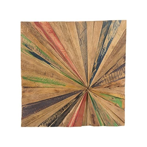 Beliani Wanddekoration Teakholz bunt quadratisch 70 x 70 cm Rustikal Modern Cancun