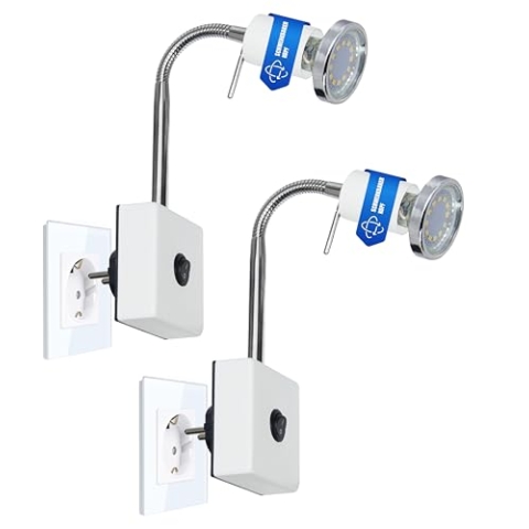 Trango 2er Pack 2607W/2 LED Steckerleuchte *SKY* Nachtlicht Küchen Steckerlicht in Weiß incl. je 1x 3000K warmweiß LED Leuchtmittel & ON/OFF Schalter Wandlampe, Küchen Steckerlampe