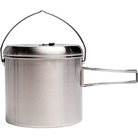Solo Stove Camping Kochtopf 4000 ml | Inkl. Tragetasche, Markierungen für oz und ml, Ausgießer und ausklappbare Griffe, Material: Edelstahl, 19,7 x 18,4 cm, Volumen: 4 l, 822 g