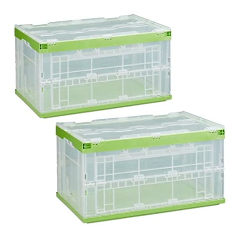 Relaxdays 2X Profi Transportbox, stabil, Gewerbe, hochwertiger Kunststoff, Qualität, 60 L, HBT 31,5 x 59,5 x 39,5 cm, grün