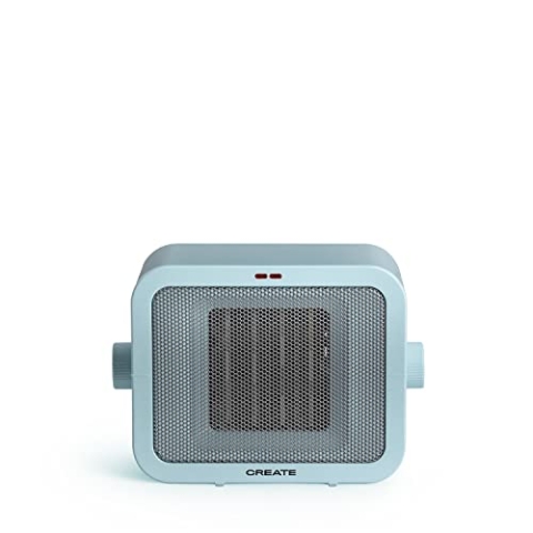 CREATE/WARM BOX/Keramik-Heizkörper Pastellblau/Tragbare Heizung, Thermostat, 2 Leistungen, PTC-Heizung, Überhitzungsschutz, 1500W