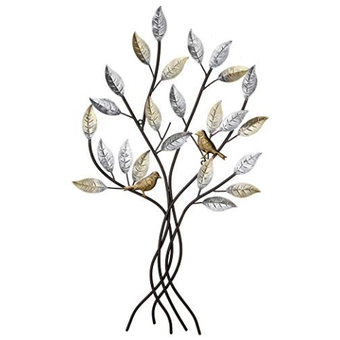Dreamlight Moderne Wanddekoration Wandskulptur Relief Baum mit Vögeln braun aus Metall 77x50 cm