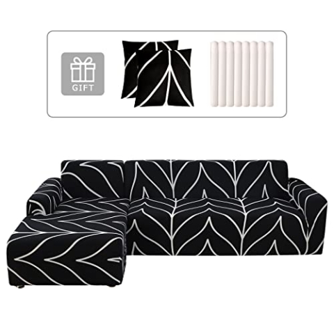 Lydevo Sofabezug Ecksofa L Form Sofa Überwürfe Stretch Sofabezug L Form Rechts oder Links mit Zwei Kissenbezügen Waschbar Universal-Couchbezug L Form Sofa Cover L Shape(2+3,Schwarze Linie)