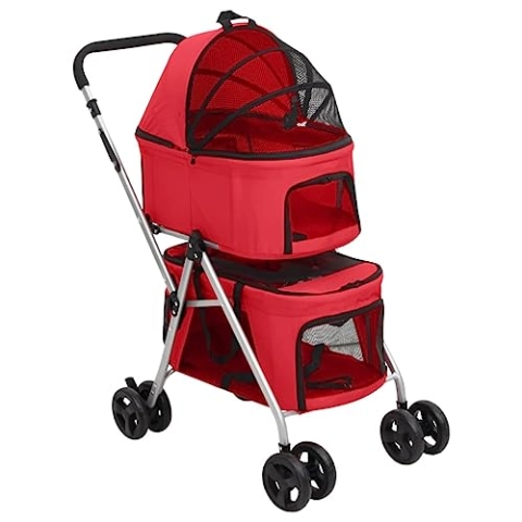 vidaXL Hundewagen für 2 Hunde Faltbar Rot 83x48x97cm Oxford-Gewebe Hundebuggy
