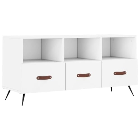 vidaXL TV Schrank, Fernsehschrank mit 3 Schubladen, Fernsehtisch für Wohnzimmer, Lowboard Sideboard TV Ständer TV Gerät, Weiß Holzwerkstoff