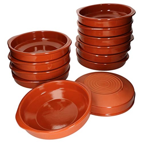 MamboCat Cazuela mit Griff 12er Set Schalen Bernd 850ml Auflaufform rund 24cm aus Ton glasiert Größe XL I Ton hitzebeständig für Auflauf Tiramisu Fingerfood I Unikat Handarbeit Vintage I Mittelalter