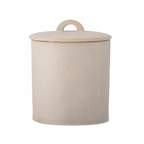 Bloomingville Buddy Steingut Haustierfutterbehälter mit Deckel, Weiß, Zylindrisch, Durchmesser 12,5 cm, Höhe 15 cm, Natürlich, Rustikal