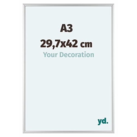 yd. Your Decoration - Bilderrahmen DIN A3 29.7x42 cm - Silber Matt - Bilderrahmen aus Aluminium mit Acrylglas - Antireflex - DIN A3 29.7x42 Rahmen - Aurora