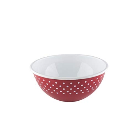 Riess, 0465-077, Obst- und Salatschüssel, COUNTRY - PÜNKTCHEN ROT, Durchmesser 26 cm, Höhe 12 cm, Inhalt 4.0 Liter, Emaille, rot/weiß, Induktion