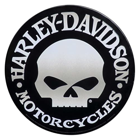 Harley-Davidson Rundes Blechschild, Motiv: Willie G Totenkopf-Logo, gebürstetes Silber, 30,5 cm