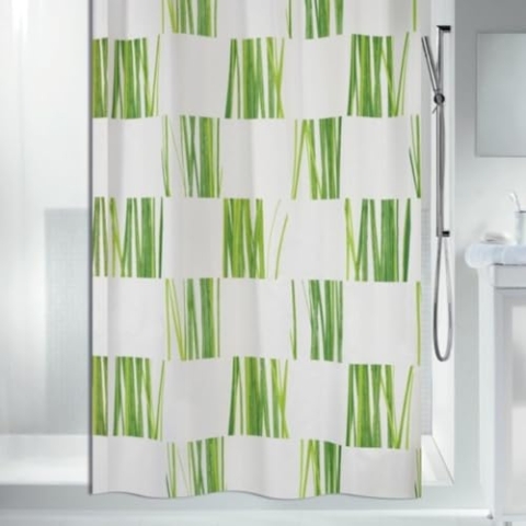 Spirella Anti-Schimmel Duschvorhang - Anti-Bakteriell, waschbar, wasserdicht, Polyester, „Seegras“ 180x200cm Weiß Grün