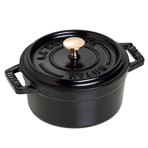 STAUB Mini Cocotte, rund mit Deckel 10 cm, 0,25 L, induktionsgeeignet, mit mattSchwarzer Emaillierung im Inneren des Topfes, für alle Herdarten inkl. Induktion & Backofen, Schwarz