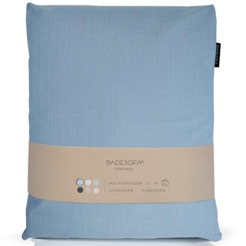 BADESOFA® Badewannen-Kissen L | Premium-Qualität | Bequemes Wannen-Kissen | Schnelltrocknend | Made in EU | Badewanne-Kissen waschbar | Bade-Kissen Blau | Zubehör für breite, hohe Badewanne