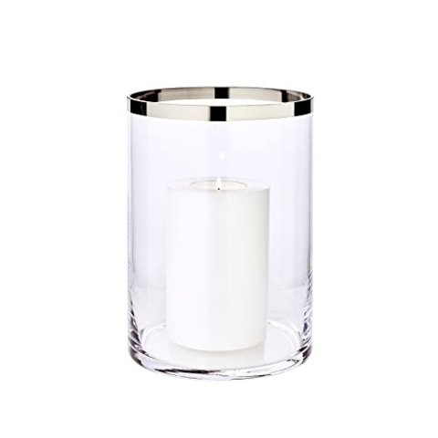 EDZARD Windlicht Molly, Kerzenhalter aus mundgeblasenem Kristallglas mit Platinrand, Glas für Stumpenkerzen Höhe 25 cm, Durchmesser 18 cm