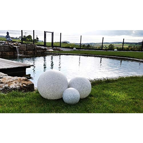 Trango 3er Set 23500GB IP65 Gartenkugel 20/30/50cm Durchmesser in Granitstein-Optik *NATURE* Kugelleuchte inkl. je 1x ca. 4 Watt E27 LED Leuchtmittel & je 5 Meter IP44 Kabel Leuchtkugel, Gartenlampe