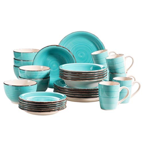 MÄSER 931614 Bel Tempo II 30-teiliges Vintage Geschirr Set für 6 Personen, handbemaltes Keramik Kombiservice in Türkis, Steingut