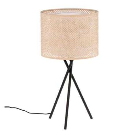 Lindby Dreibein Tischlampe Textil, Kunststoff Rattanlook Nachttischlampe Tischleuchte 1x E27 ohne Leuchtmittel Schlafzimmerlampe Nachttischleuchte