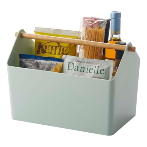 YAMAZAKI 3468 FAVORI Aufbewahrungsbox blau, Polypropylen/Holz, Minimalistisches Design, 37 x 21 x 24 cm (LxBxH)