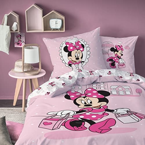 CTI Disney Home Minnie Shopping Bettwäsche, Bedruckt, 100% Baumwolle, 140 x 200 cm