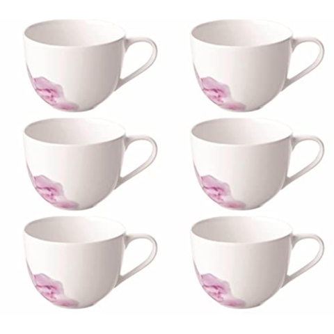 Villeroy & Boch Rose Garden Kaffeetassen 6er Set, 160 ml, Tassen mit Blumendekor, Premium Porzellan, Floral