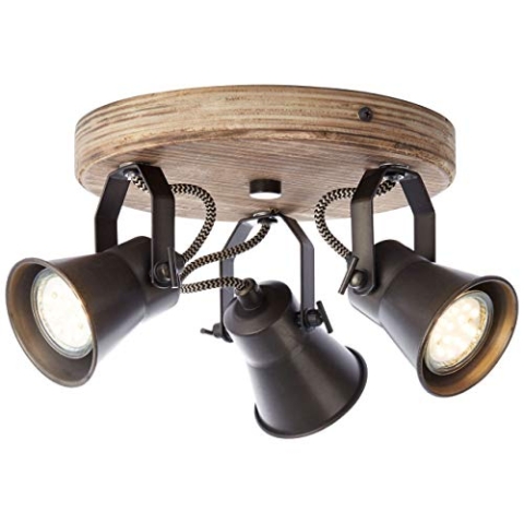 BRILLIANT Lampe Seed Spotrondell 3flg schwarz stahl/holz hell | 3x PAR51, GU10, 5W, geeignet für Reflektorlampen (nicht enthalten) | Köpfe schwenkbar
