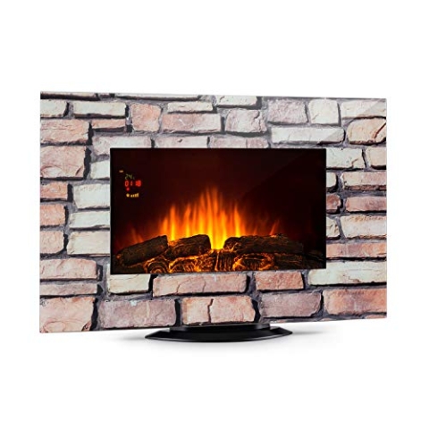 Klarstein Colmar - Elektrischer Kamin, E-Kamin, Elektrokamin, Heizlüfter, Glas, bis 2000 Watt, 7 LED-Farben Hintergrundbeleuchtung, Flammeneffekt, Steindekor, inkl. Fernbedienung, grau