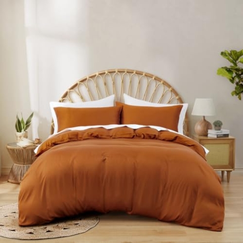 BambusChef® Premium Bambus Bettbezug - Almond Orange - 200x200/220 cm - für Doppelbett - 100% Bio-Bambus - Antibakteriell - Hypoallergen - Seidenweich - Thermoregulierend