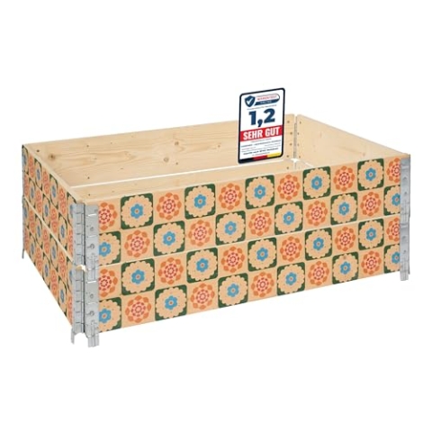 Garronda Holzaufsatzrahmen mit Print – Hochbeete für Pflanzen Blumen Kräuter Obst und Gemüse Aufbewahrungskiste aus Holz mit dekorativem Druck GD-0075 (120x80x20 cm, Blumen mit Hintergrund, 2St)