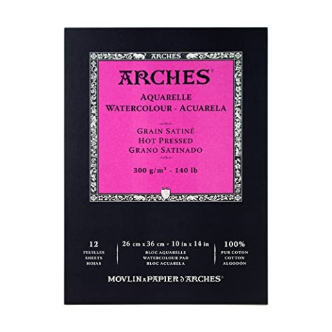 Arches 1795098 Aquarellpapier im Block (26 x 36 cm Kopfgeleimt 300g/m² Satiniert) 12 Blatt naturweiß