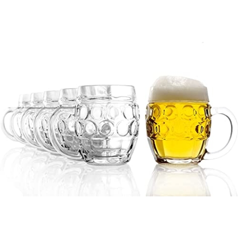 Oberglas Tübinger Augenkanne Bierkrug ohne Druckfläche/Schild I 6er Set Bierkrüge 500 ml mit Füllstrich I Stabiler Bier Krug I Biergläser aus Soda Lime Glas I Bierseidel Spülmaschinengeeignet