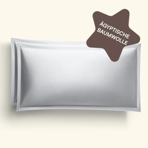 Amqua Mako Satin Kissenbezug 2er Set Kissenbezüge 40x80 cm, 100% ägyptische Baumwolle (Zertifiziert), grau/hellgrau