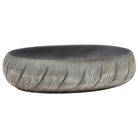 vidaXL Aufsatzwaschbecken, Oval Waschbecken mit Muster, Handgefertigt Waschtisch Waschschale für Badezimmer, Handwaschbecken Spülbecken, Schwarz Grau 59x40x15 cm Keramik