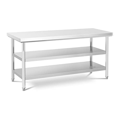Royal Catering Edelstahltisch 60 x 180 cm bis zu 500 kg Traglast 3 Ebenen Arbeitstisch Edelstahl Gastro Tisch