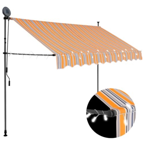vidaXL Markise Einziehbar Handbetrieben mit LED Wasserabweisend Klemmmarkise Balkonmarkise Sonnenschutz Terrasse Balkon Garten 300cm Gelb Blau