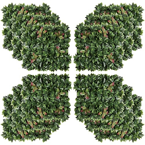 Outsunny 12 Stück künstliches Pflanzenwand Hecke 50x50 cm UV-Schutz Sichtschutz Glanzmispeln Design Heckenpflanze für Garten Outdoor Dekor