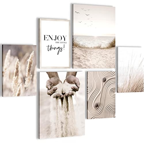 Novart Wandbilder Set Boho Pampasgras Beige Sand - KEIN EXTRA RAHMEN BENÖTIGT - Modern Deko - Wohnzimmer Schlafzimmer N003563a