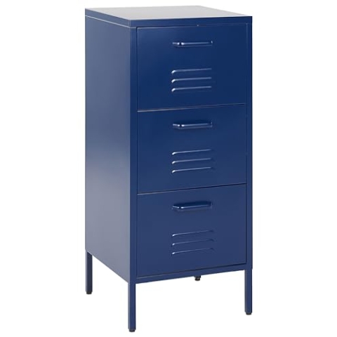 Beliani Industrieller hoher Aktenschrank Stahl blau mit 3 Schubladen Wostock
