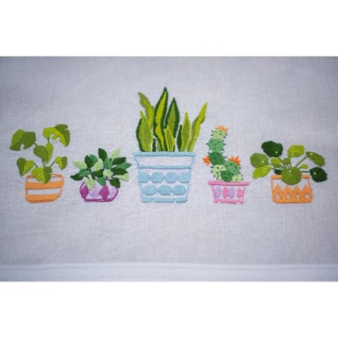 Vervaco Stickpackung Tischdecke Sticken Set Erwachsene Vorgedruckt Zimmerpflanzen Stickdecken Vorgezeichnet Decke Sticken Stickpackung Plattstich 80 x 80 cm Stoff zum Sticken Kreatives Geschenk