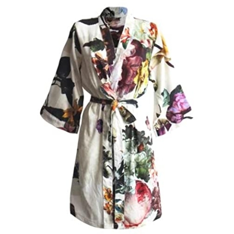 ESSENZA Kimono Fleur Ecru, XL, 100% Baumwollsatin, Blumen Pfingstrosen Tulpen