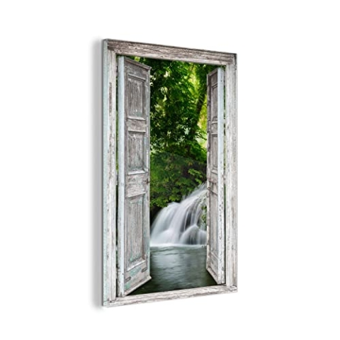 MuchoWow Glasbild Glasfoto Wandbild Bilder Deko 40x60 cm Wasserfall - Aussicht - Landschaft