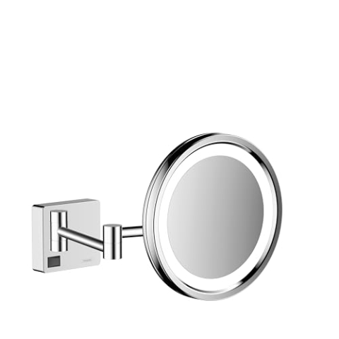 hansgrohe AddStoris - Kosmetikspiegel mit LED-Beleuchtung, Schminkspiegel mit Beleuchtung, Rasierspiegel mit 3-fach Vergrößerung, Chrom , 41790000